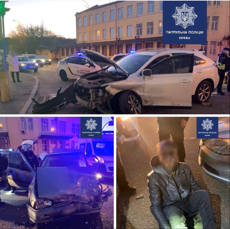 У Києві на вулиці Антоновича п'яний чоловік викрав автомобіль Honda, проїхав 4 перехрестя на червоний і протаранив Lexus: обох водіїв госпіталізували із серйозними травмами